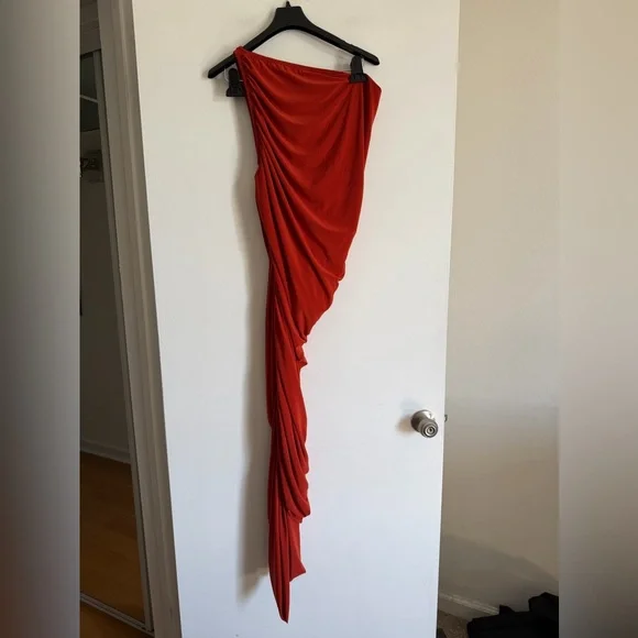 Norma Kamali Red/Orange Cinnamon Diana Gown Midi One Shoulder Dress size S/36 - Picture 4 of 9